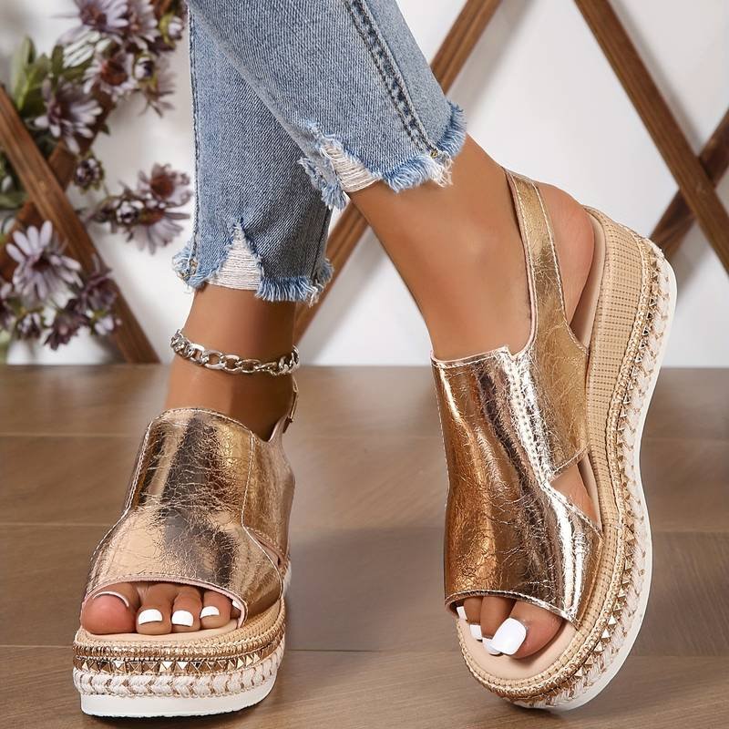 Women's Platform Wedge Sandals Metallic Slingback - Gold