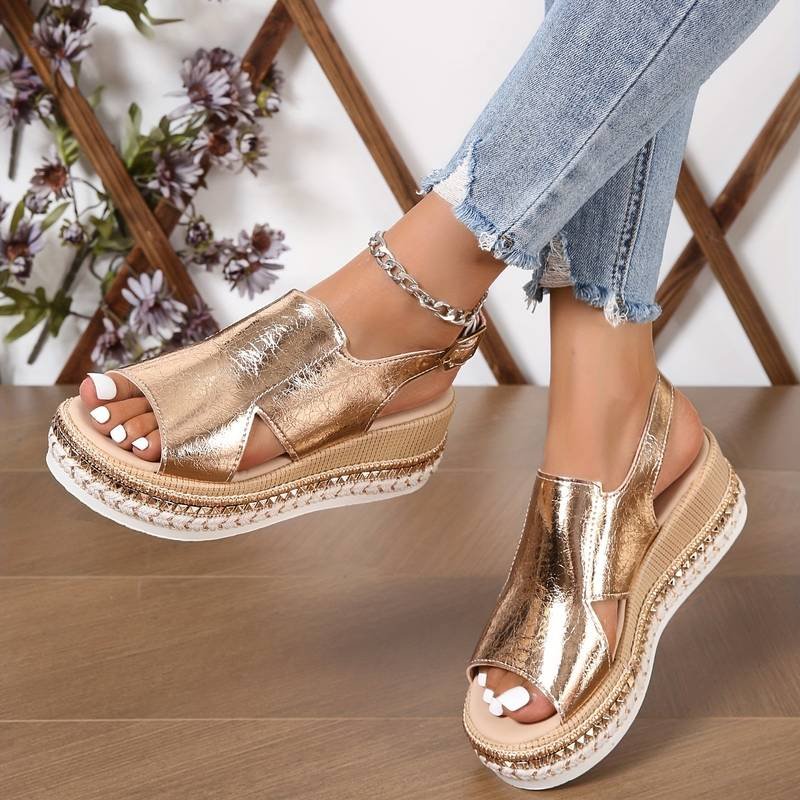 Women's Platform Wedge Sandals Metallic Slingback