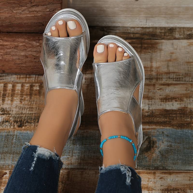 Women's Platform Wedge Sandals Metallic Slingback