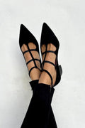Women's Pointed-Toe Strappy Mid-Heel Pumps - Black