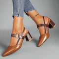 Women's Pointed Toe T-Strap Block Heel Pumps