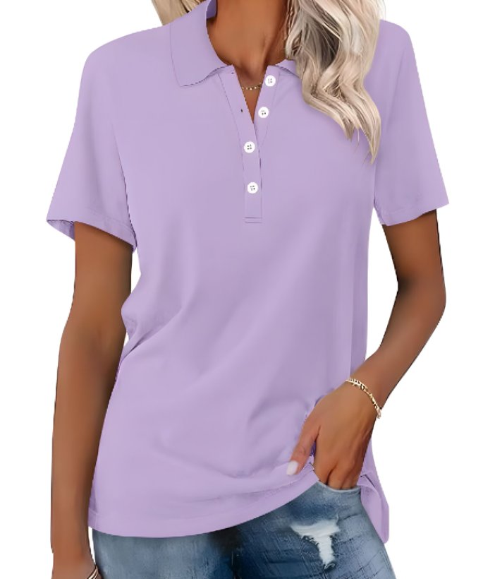 Women's Polo Shirt Classic Pique Short Sleeve Button Collar - Lila