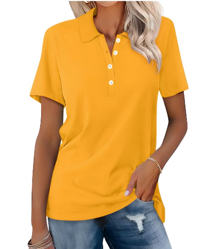 Women's Polo Shirt Classic Pique Short Sleeve Button Collar - Yellow