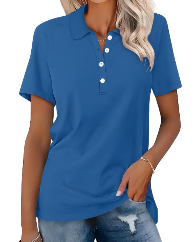 Women's Polo Shirt Classic Pique Short Sleeve Button Collar