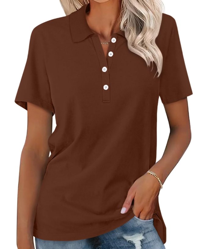 Women's Polo Shirt Classic Pique Short Sleeve Button Collar