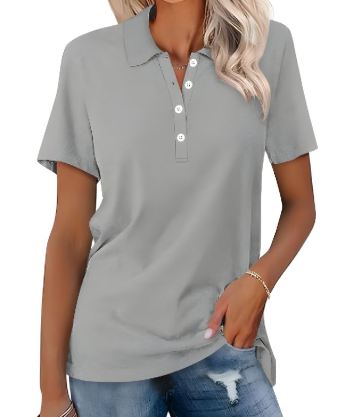 Women's Polo Shirt Classic Pique Short Sleeve Button Collar - Gray