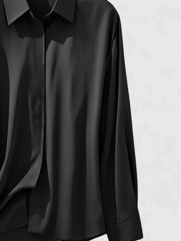 Women's Professional Satin Button-Down Shirt Concealed Placket