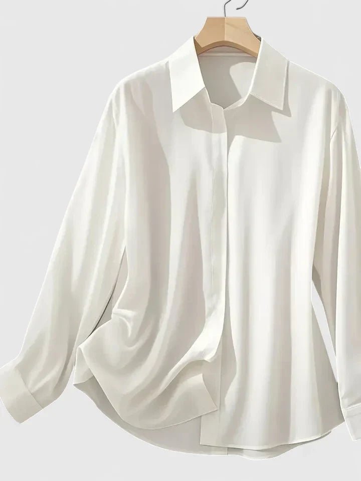 Women's Professional Satin Button-Down Shirt Concealed Placket