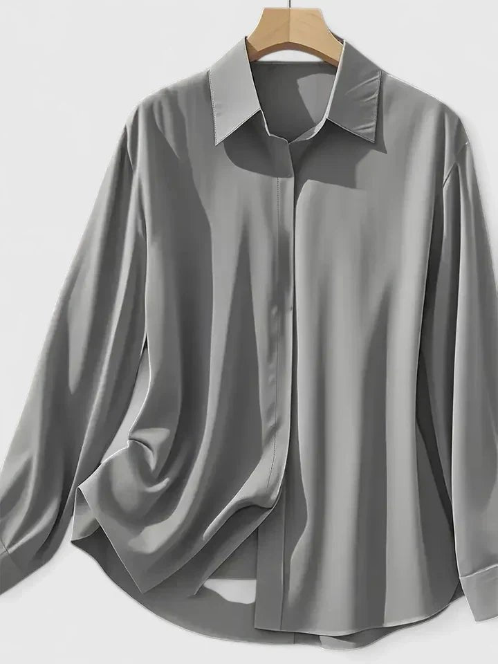 Women's Professional Satin Button-Down Shirt Concealed Placket