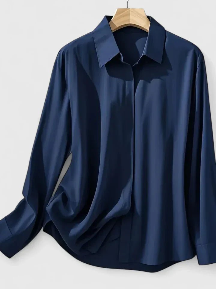Women's Professional Satin Button-Down Shirt Concealed Placket
