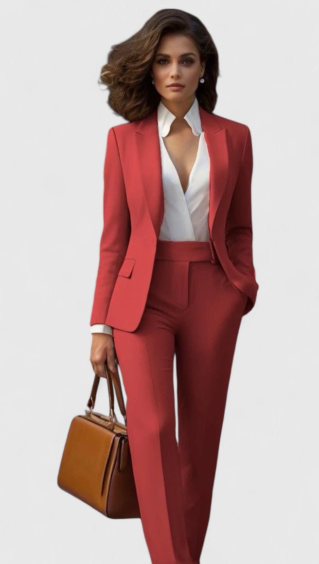 Women's Professional Tailored Blazer Pants Suit Set - Coral
