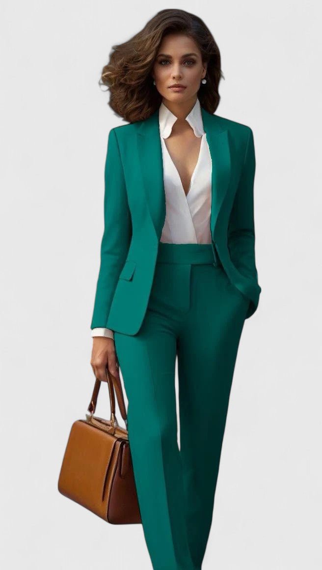 Women's Professional Tailored Blazer Pants Suit Set - Green