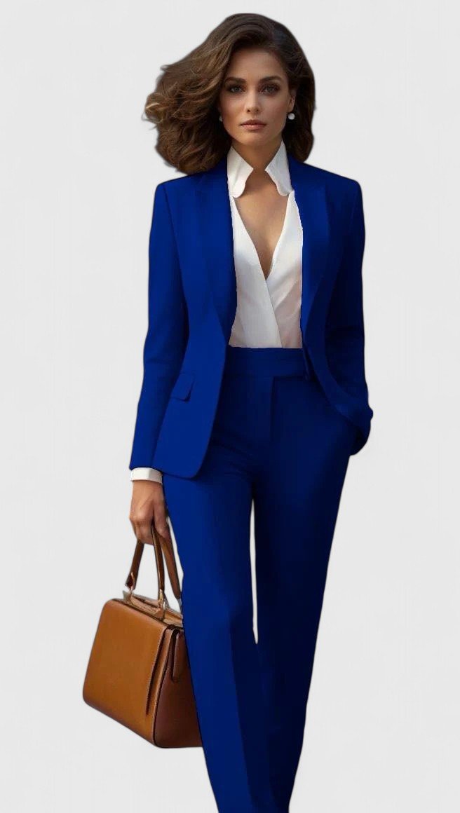Women's Professional Tailored Blazer Pants Suit Set - Blue