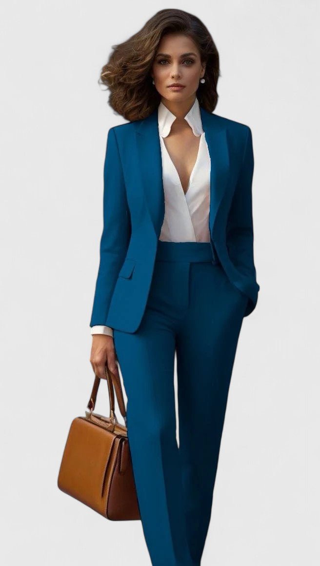 Women's Professional Tailored Blazer Pants Suit Set - Petrol