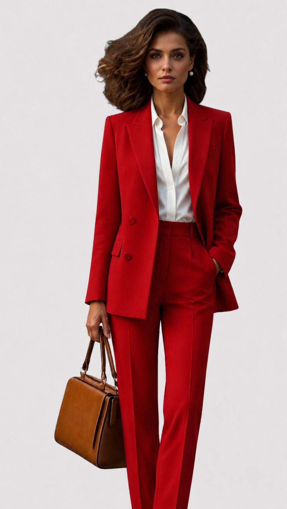 Women's Professional Tailored Blazer Pants Suit Set - Red
