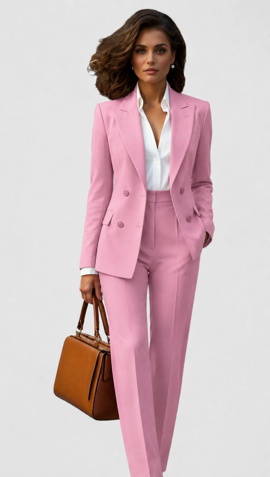 Women's Professional Tailored Blazer Pants Suit Set - Pink