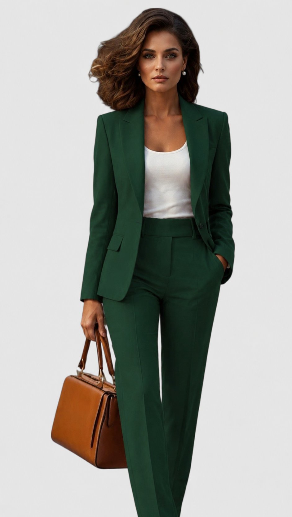 Women's Professional Tailored Blazer Pants Suit Set - Dark Green
