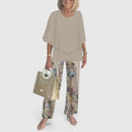 Women's Relaxed-Fit Batwing Top Wide-Leg Botanical Print Pants Set - Light Gray
