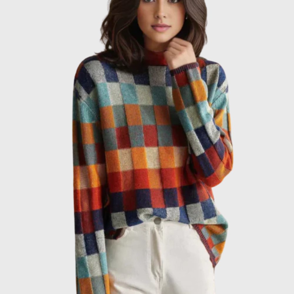 Women's Relaxed-Fit Cashmere Colorblock Mock-Neck Pullover Sweater
