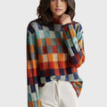 Women's Relaxed-Fit Cashmere Colorblock Mock-Neck Pullover Sweater