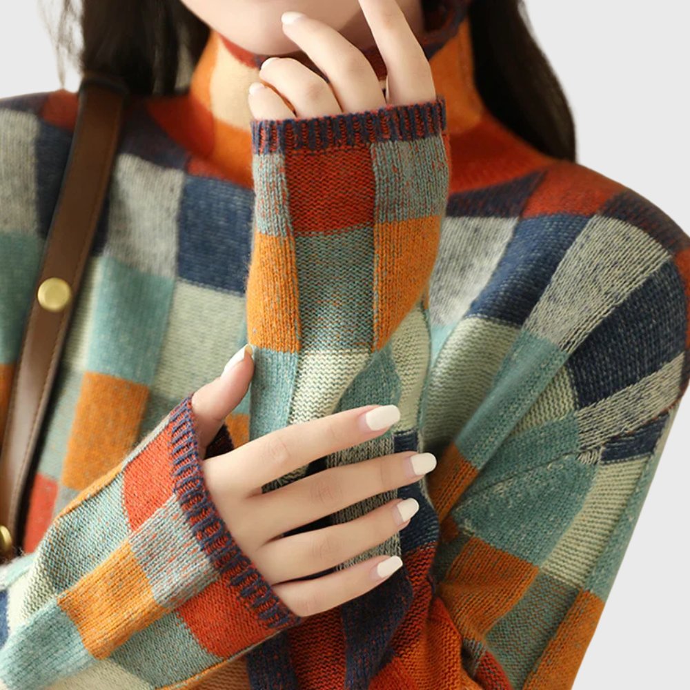 Women's Relaxed-Fit Cashmere Colorblock Mock-Neck Pullover Sweater