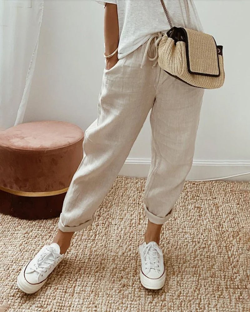 Women's Relaxed-Fit Drawstring Linen Cropped Pants