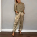 Women's Relaxed-Fit Drawstring Two-Piece Lounge Set - Gold