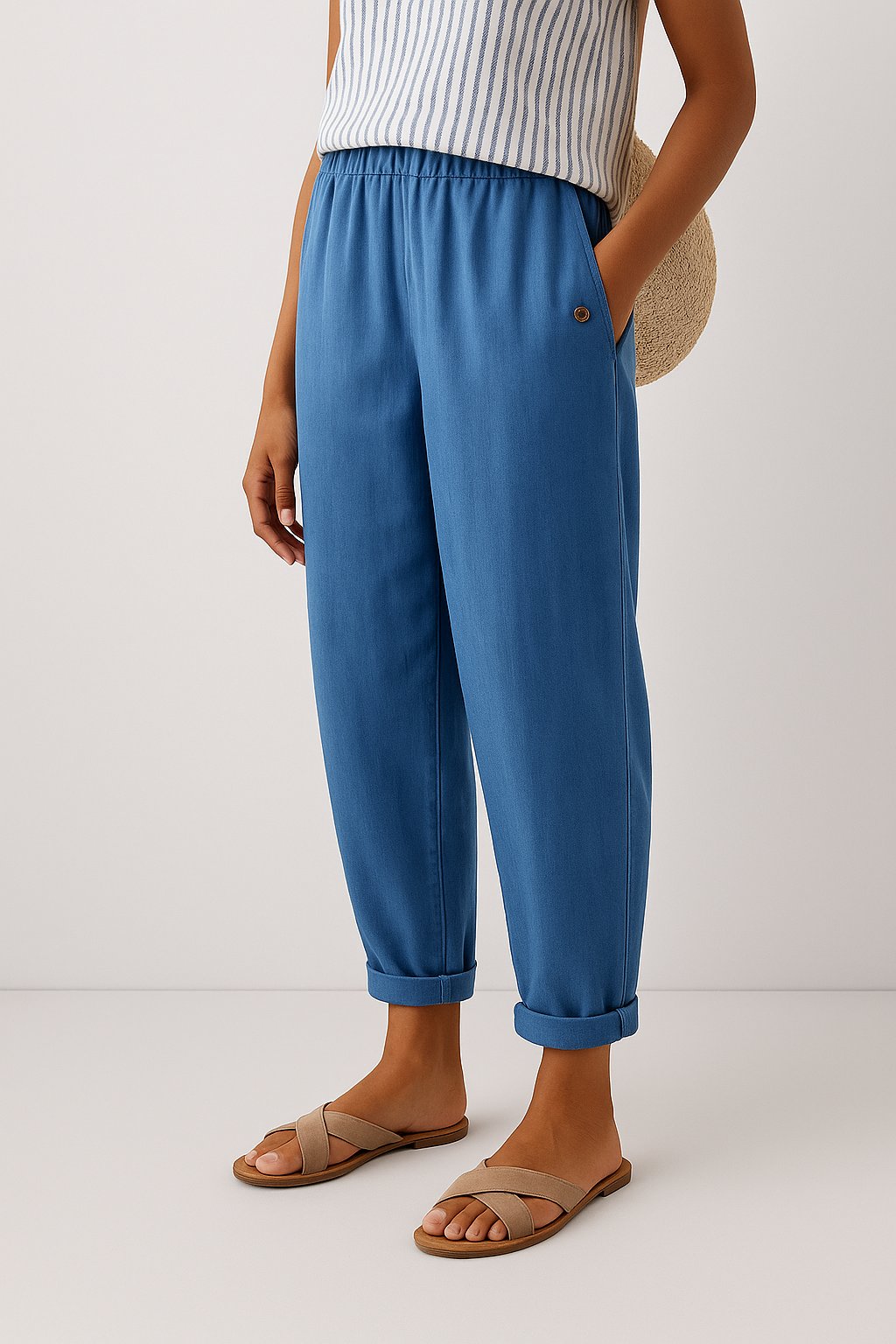 Women's Relaxed-Fit Elastic-Waist Side-Pocket Pants - Blue