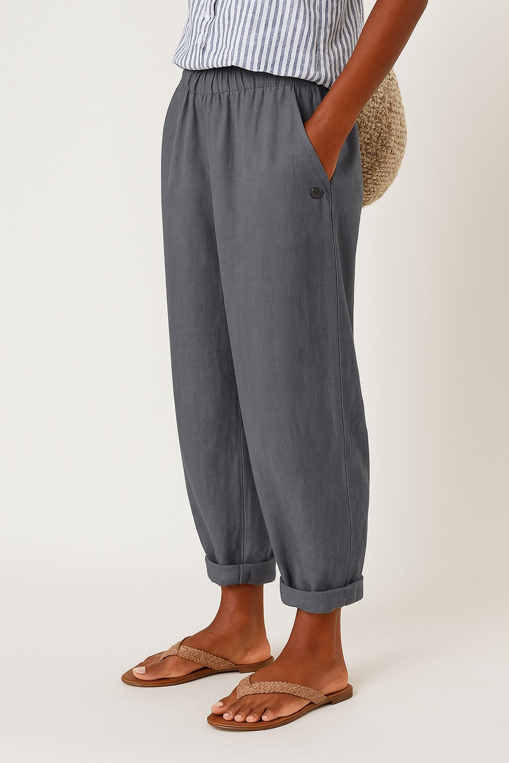 Women's Relaxed-Fit Elastic-Waist Side-Pocket Pants - Gray