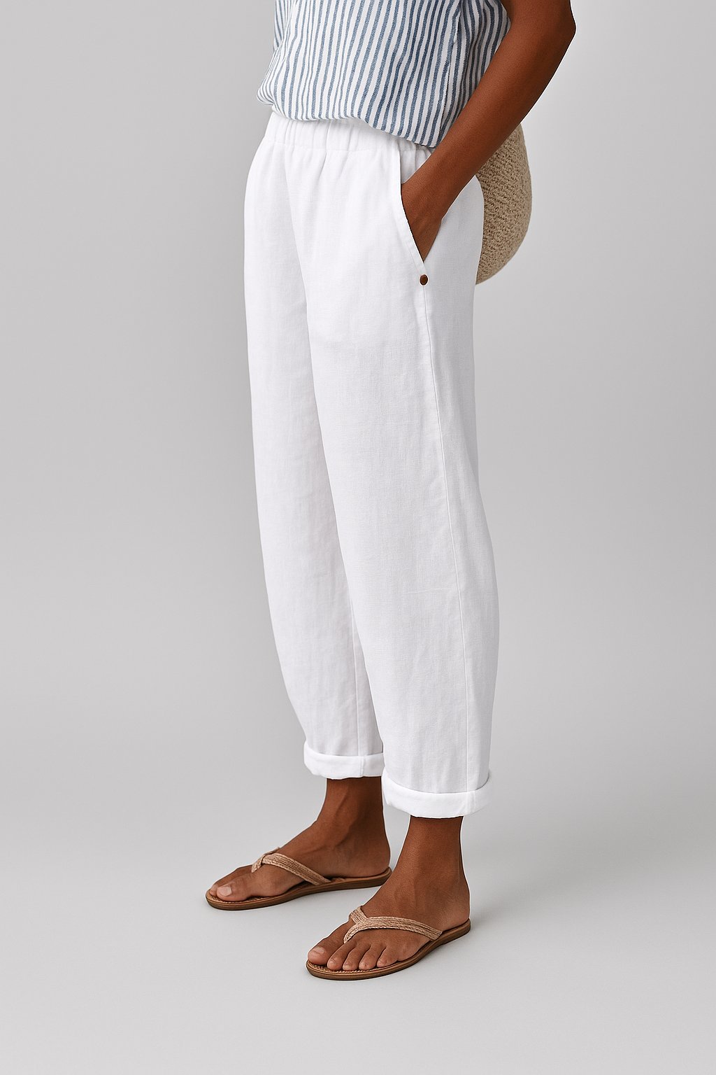 Women's Relaxed-Fit Elastic-Waist Side-Pocket Pants - White