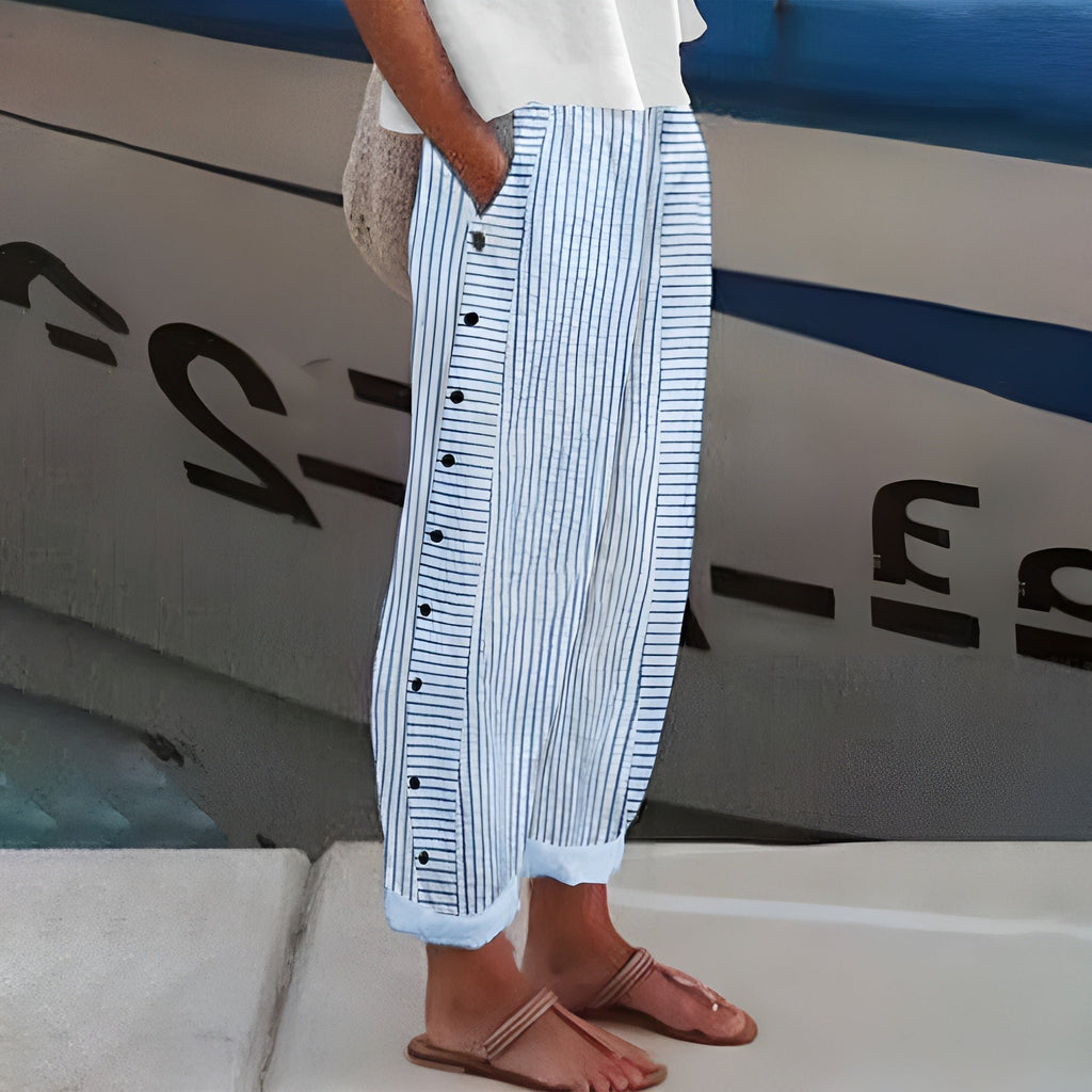 Women's Relaxed-Fit Elastic-Waist Striped Pants - Blue