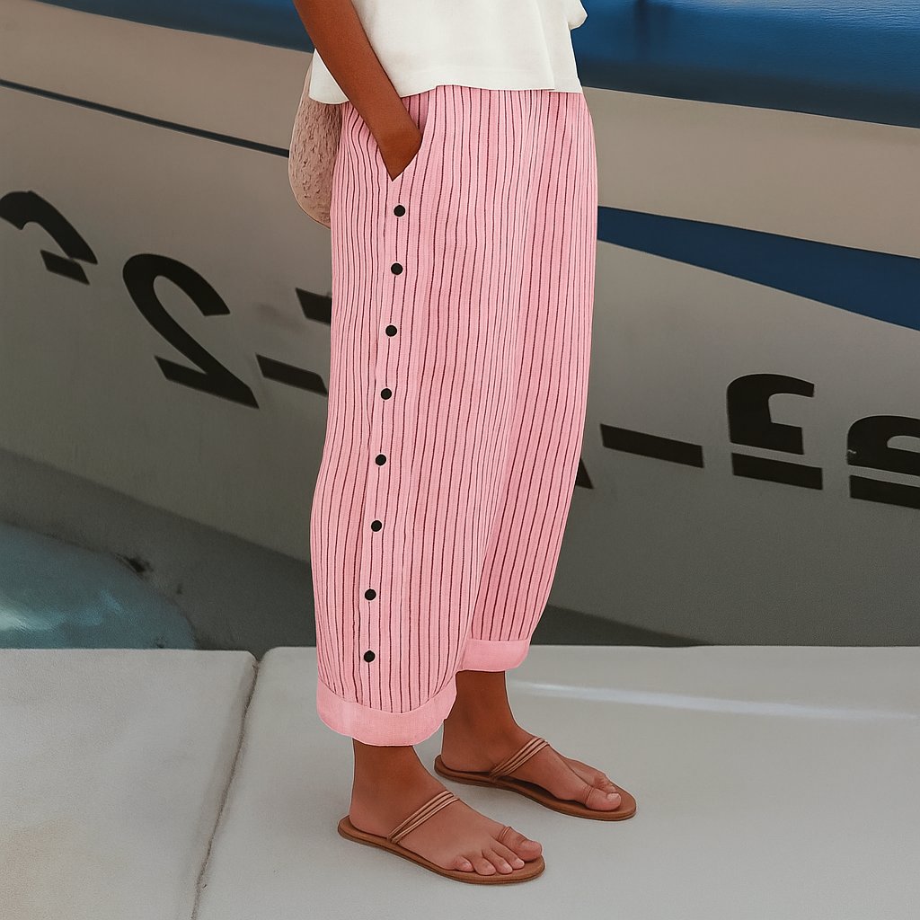 Women's Relaxed-Fit Elastic-Waist Striped Pants - Pink