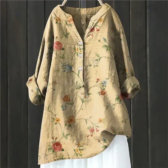 Women's Relaxed-Fit Floral Long-Sleeve Tunic Blouse - Yellow