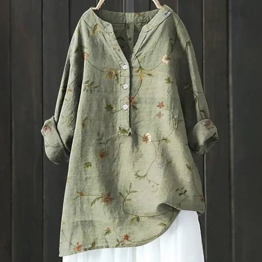 Women's Relaxed-Fit Floral Long-Sleeve Tunic Blouse - Green