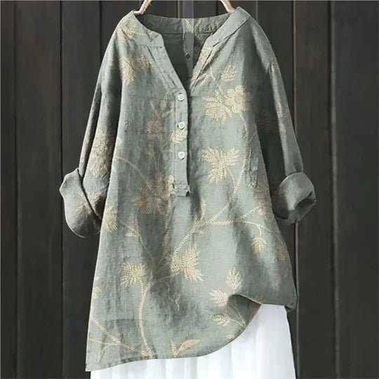 Women's Relaxed-Fit Floral Long-Sleeve Tunic Blouse - Light Green