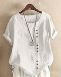 Women's Relaxed-Fit Linen Button-Front Tunic Top - White