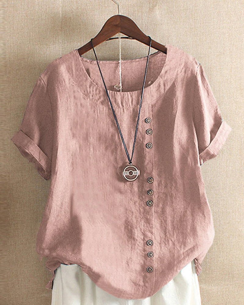 Women's Relaxed-Fit Linen Button-Front Tunic Top - Dusty Pink