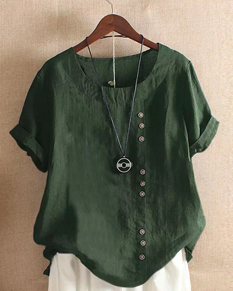 Women's Relaxed-Fit Linen Button-Front Tunic Top - Dark Green