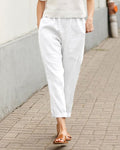 Women's Relaxed-Fit Linen Cotton Cropped Pants - White