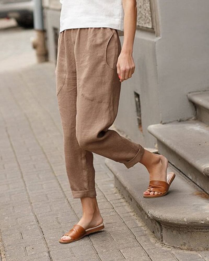 Women's Relaxed-Fit Linen Cotton Cropped Pants