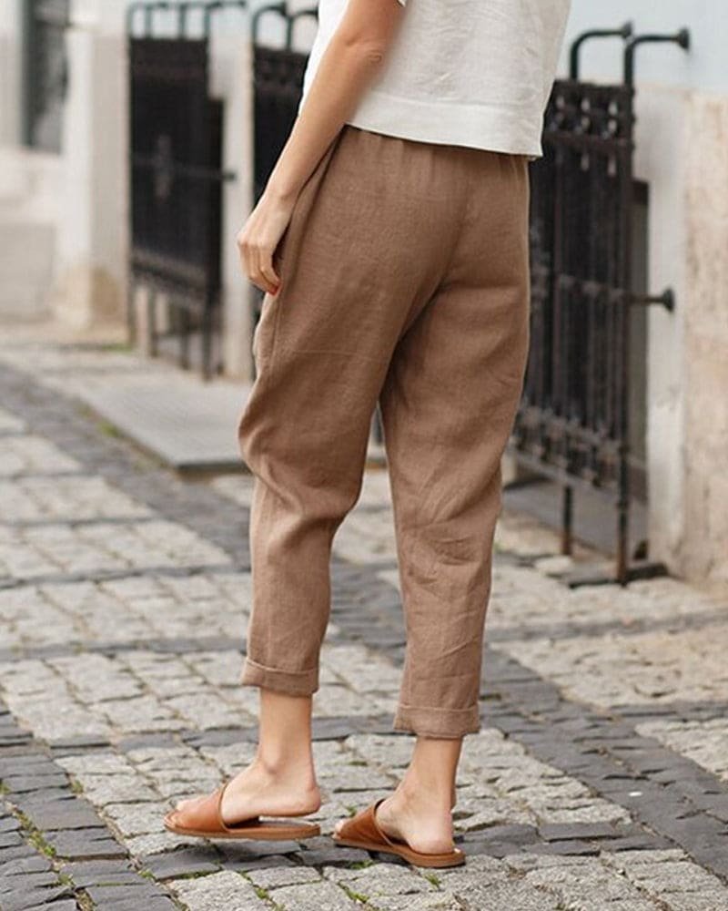 Women's Relaxed-Fit Linen Cotton Cropped Pants