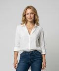 Women's Relaxed-Fit Linen Three-Quarter Sleeve Button-Up Shirt - White