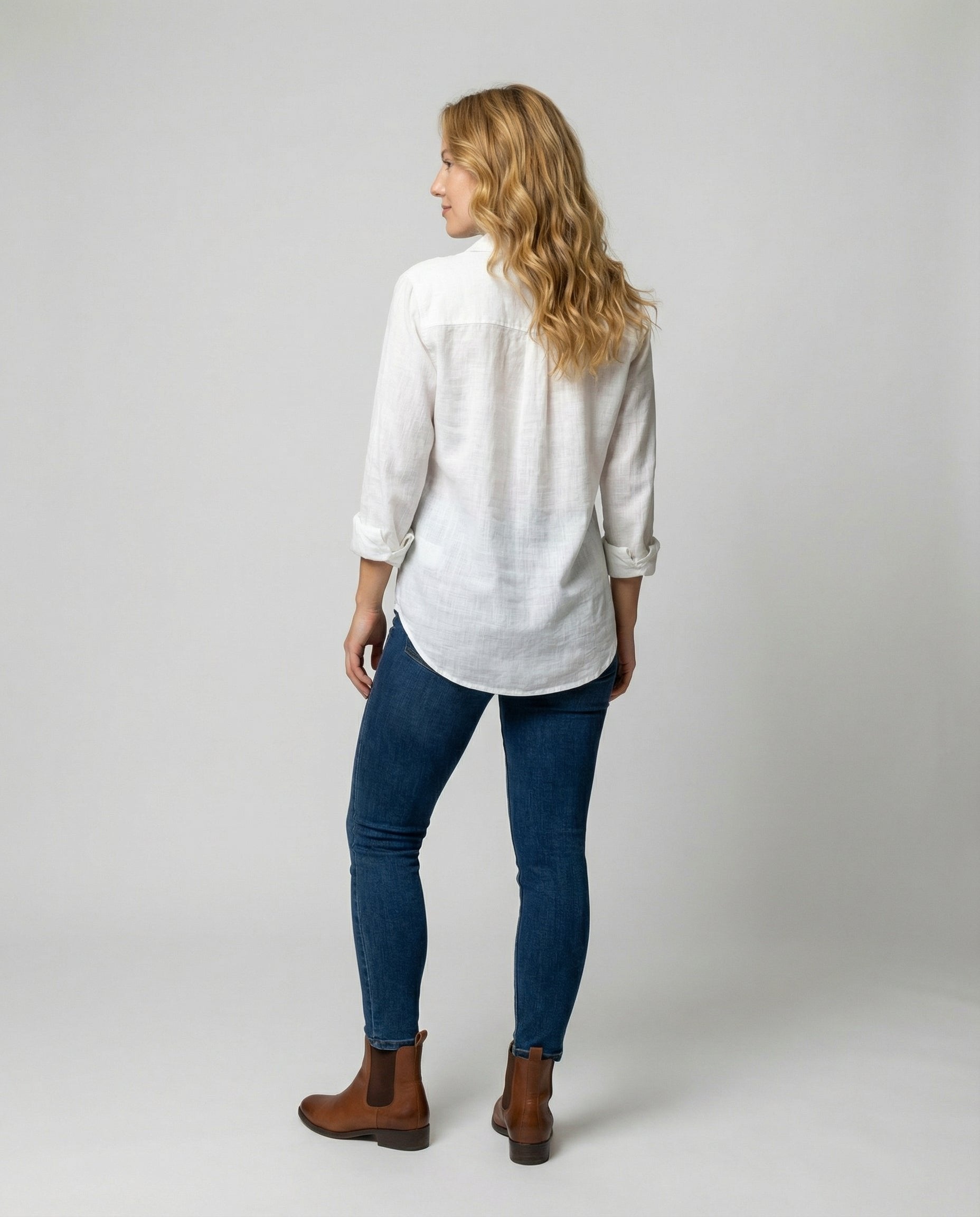 Women's Relaxed-Fit Linen Three-Quarter Sleeve Button-Up Shirt