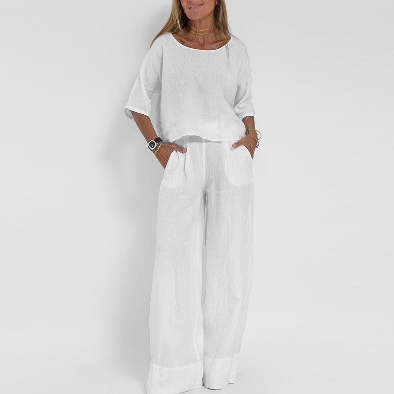 Women's Relaxed-Fit Linen Two-Piece Set - White