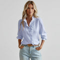 Women's Relaxed-Fit Long-Sleeve Ruffle-Collar Button-Front Blouse - Blue