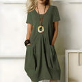 Women's Relaxed-Fit Short-Sleeve Midi Dress - Groen