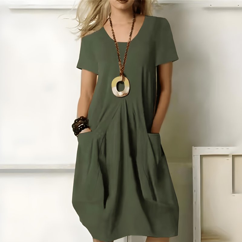 Women's Relaxed-Fit Short-Sleeve Midi Dress - Groen