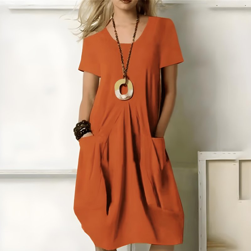 Women's Relaxed-Fit Short-Sleeve Midi Dress - Oranje