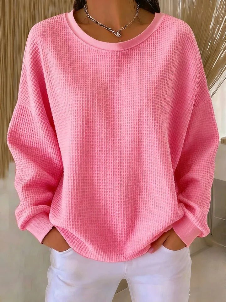 Women's Relaxed-Fit Textured Knit Sweater - Pink