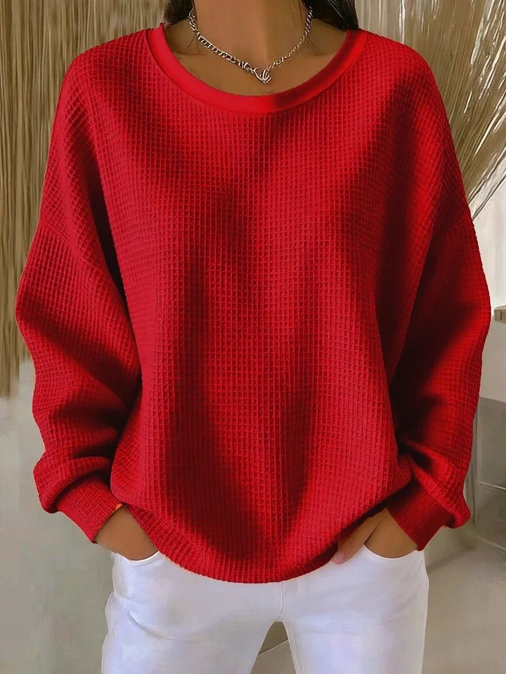 Women's Relaxed-Fit Textured Knit Sweater - Red